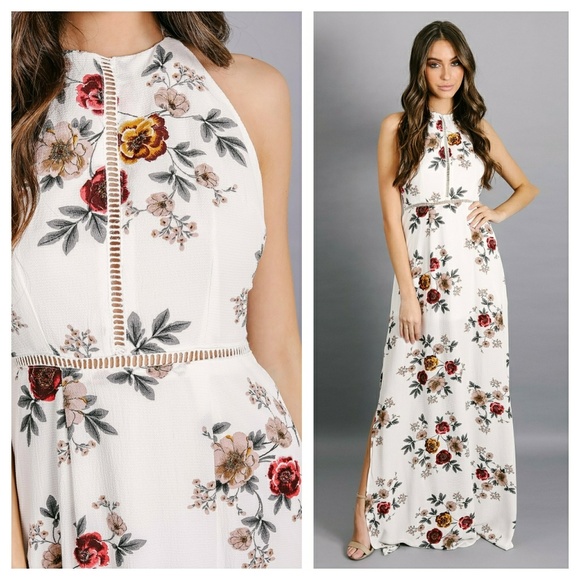 Cream floral halter maxi dress - Picture 3 of 3